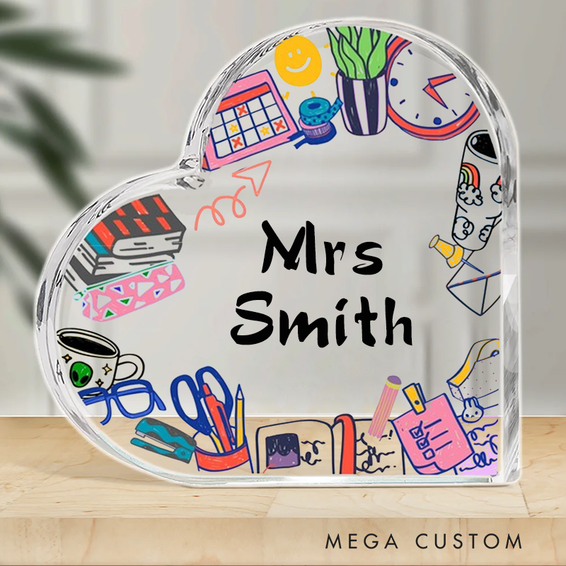 Personalized Teacher Clear Heart Plaque Custom Name Desk Decor Teachers Appreciation Gifts
