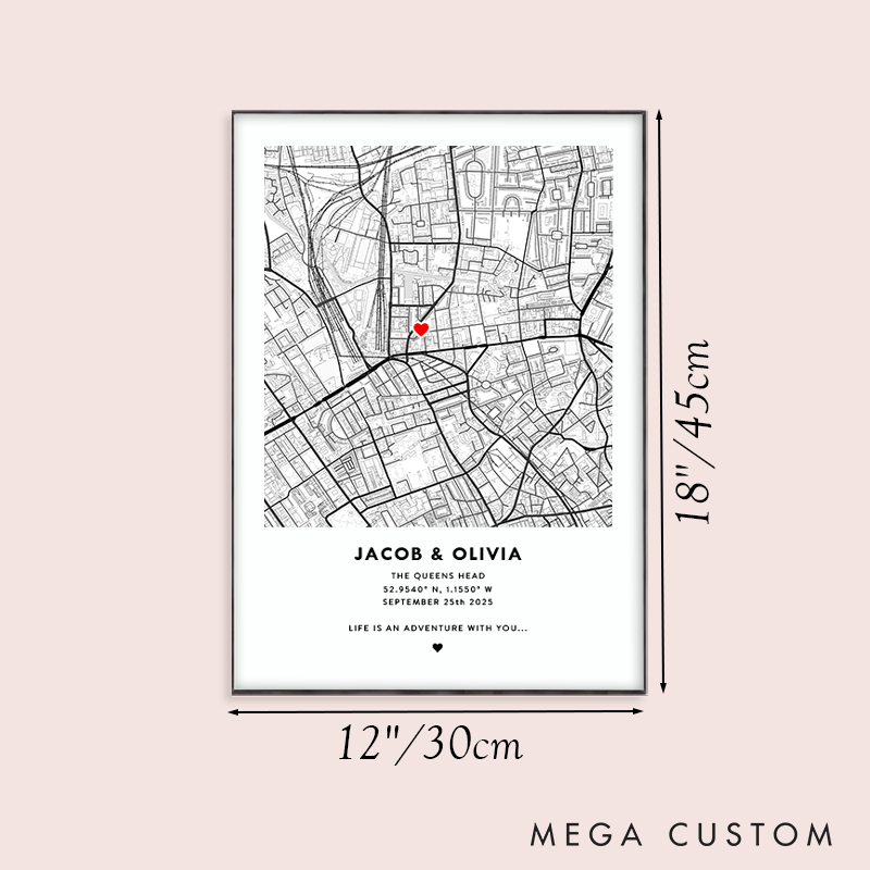 Personalized Couple Map Location Print Life is an Adventure with You Canvas Painting Couple City Town Map Poster for Husband Wife Boyfriend Girlfriend