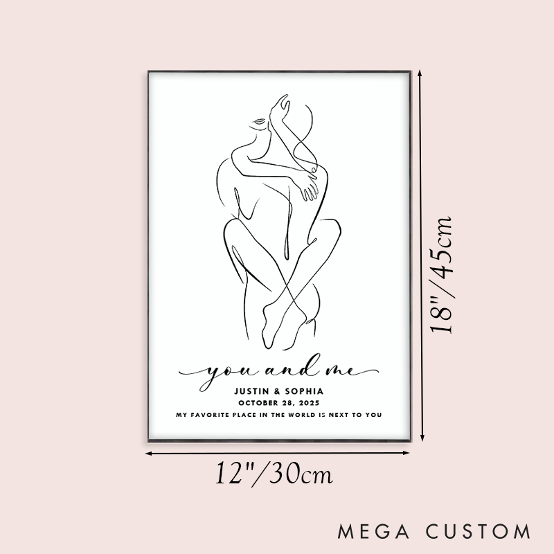Personalized Couple Line Love Print You and Me Canvas Painting My Favorite Place in the World is Next to You Poster for Husband Wife BF Girlfriend