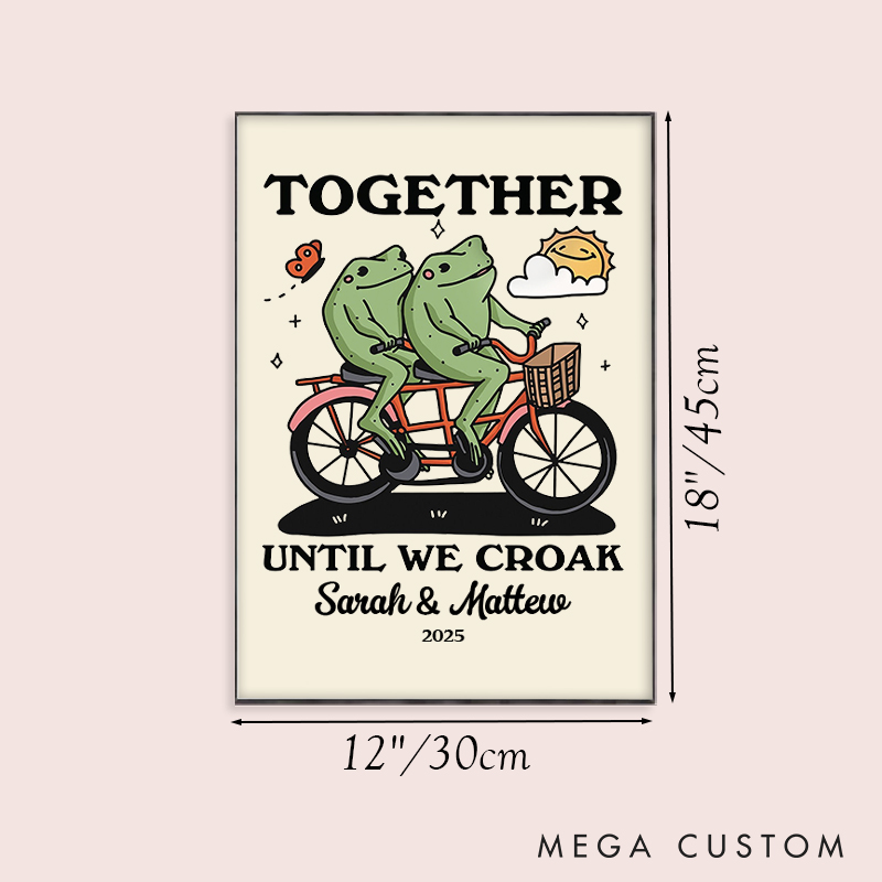 Personalized Couple Together Until We Croak Print Couple Fog Canvas Painting 2 Cute Frogs on a Bike Poster for Husband Wife Boyfriend Girlfriend