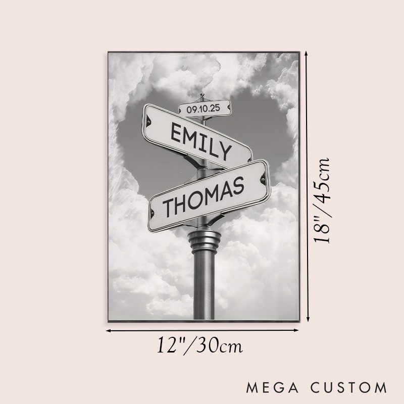 Personalized Couple Road Street Sign Print Couple Name and Date Canvas Painting Crossroads Street Sign Poster for Husband Wife Boyfriend Girlfriend