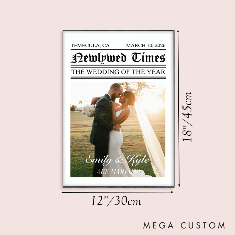 Personalized Couple Newlywed Times Print with Photo Newlyweds Wedding of the Year Canvas Painting Custom Name and Date Poster for Husband Wife
