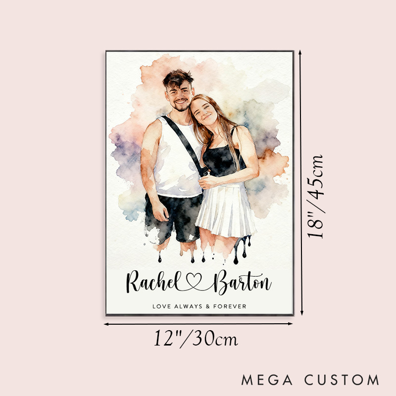 Personalized Couple Watercolor Portrait from Photo Print Engagement Canvas Painting Newlyweds Anniversary Wedding Poster for Husband Wife BF GF