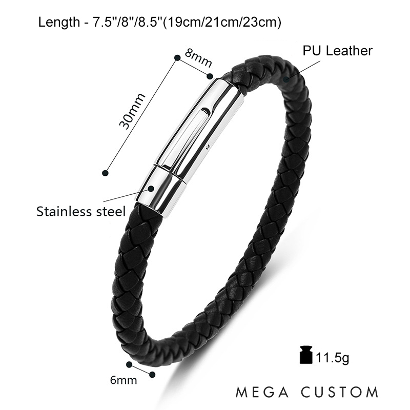 Personalized Braided Leather Bracelet with Custom Name Steel Clasp Religious Jewelry for Men Confirmation Gift Christian Gift for Dad Men Him