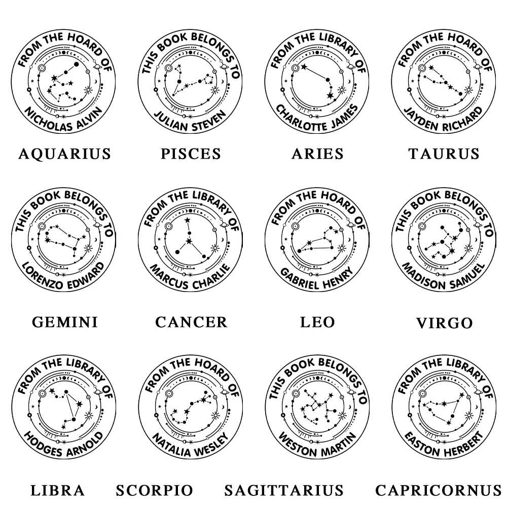 Personalized Zodiac Embosser Stamp Hand Held Embosser Set with Text and Name Birthday Gift for Book Lovers