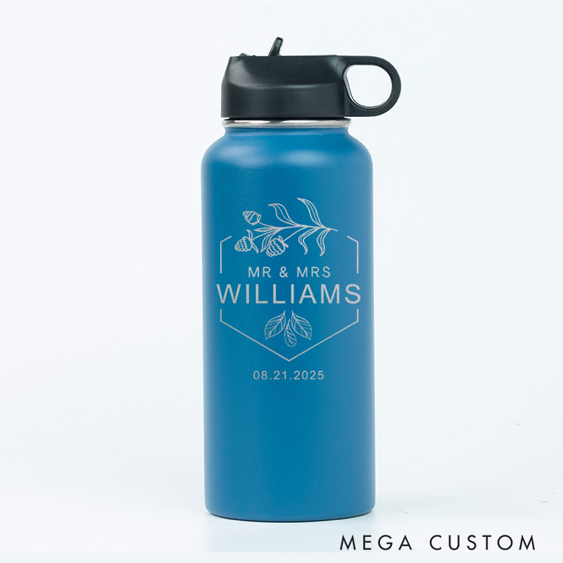 Personalized Mr and Mrs Acorns Couple 32oz Insulated Bottle with Straw