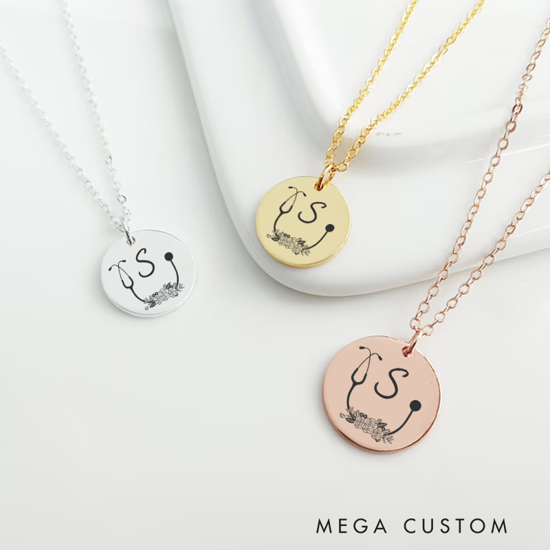 Personalized Nurse Engraved Necklace Floral Stethoscope Necklace Thank You Gift for Doctor and Nurse