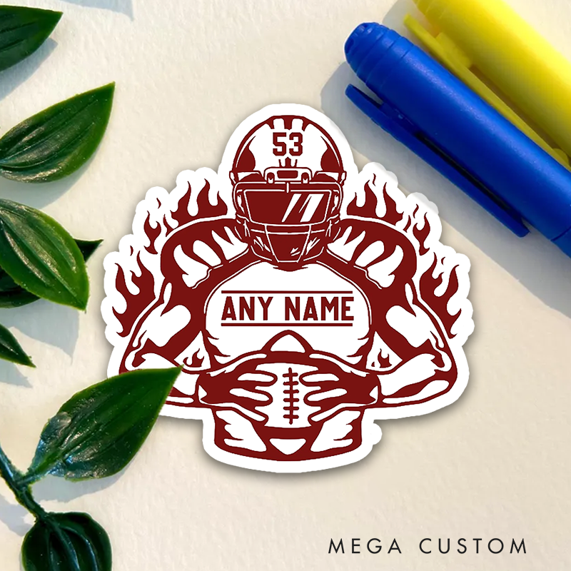Personalized American Football Sticker with Custom Player Name and Number, Gift Football Fans