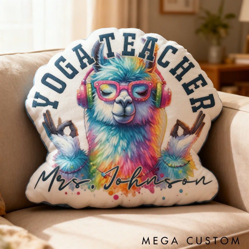 Personalized Yoga Teacher Pillow Colorful Llama Pillow Funny Yoga Pillow Graphic 3D Print Funny Gift for Yoga Instructors and Home Decor
