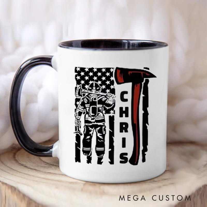 Personalized Firefighter Mug Firefighter with Axe and American Flag Themed Coffee Mug Gift for Colleagues and Friends