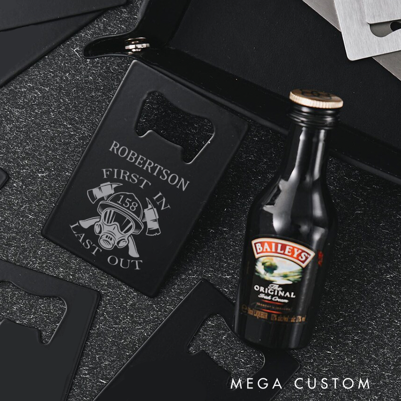 Personalized Firefighter Engraved Credit Card Bottle Opener Square Beer Metal Bottle Opener Gift for Beer Lovers Fireman Housewarming Gift