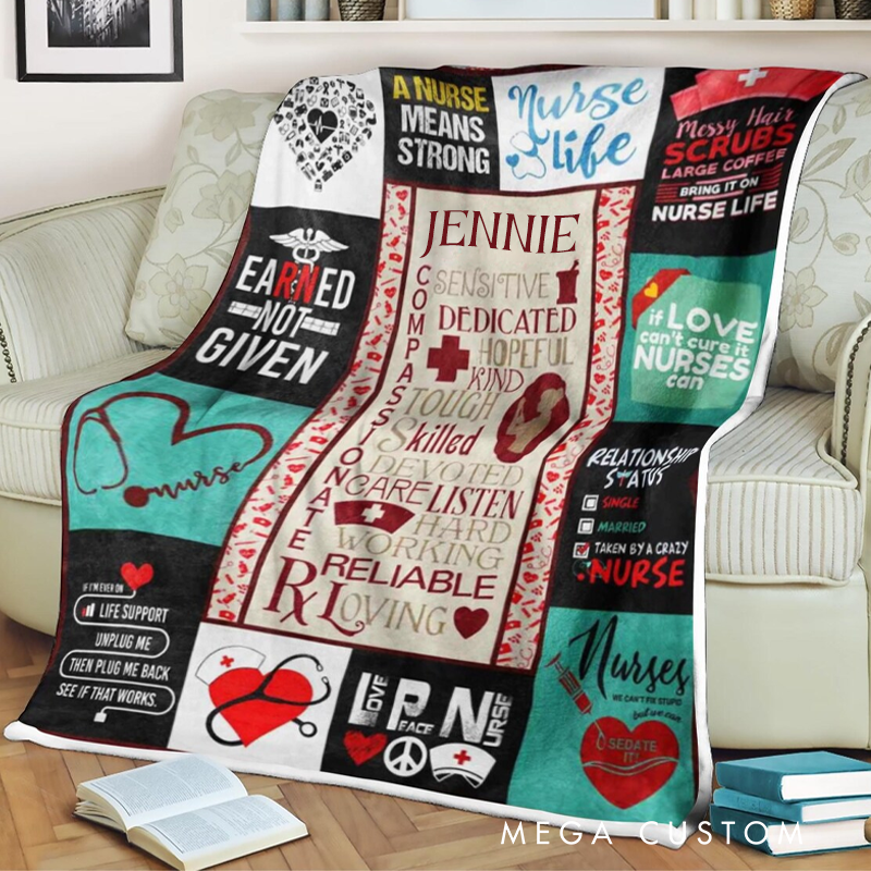 Personalized Nurse Name Throw Blanket a Nurse Means Strong Nurse Life Blanket Throw Gift for LPN