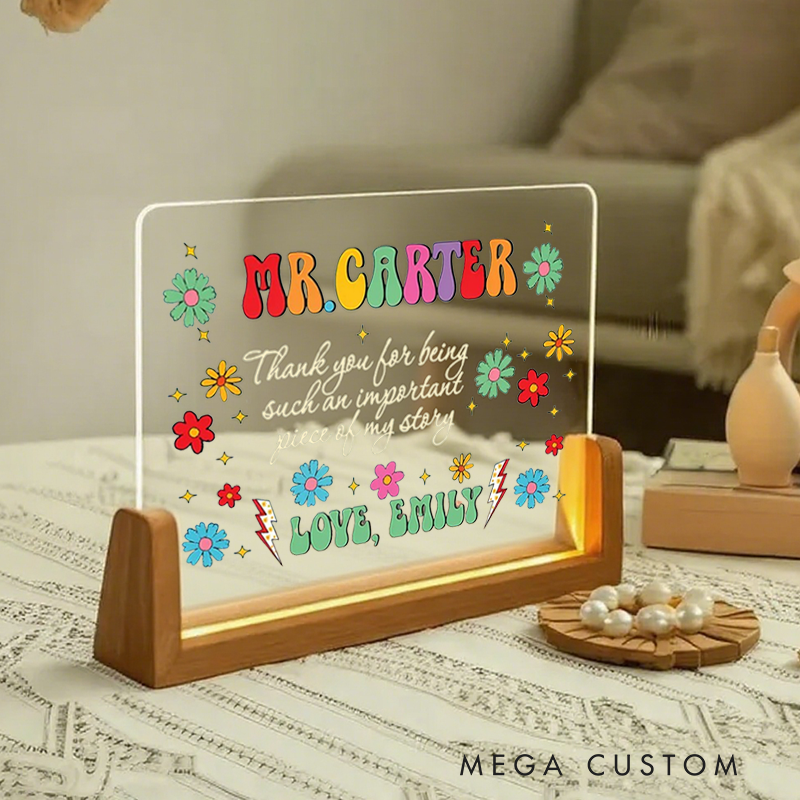 Personalized Teacher Floral Acrylic Plaque Thank You Desk Decor Gift Teacher Appreciation Gift