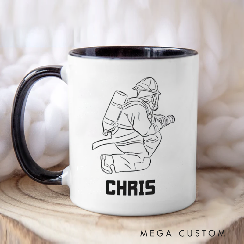 Personalized Firefighter Mug Minimalist Firefighter Illustration Themed Coffee Mug Gift for Colleagues and Friends