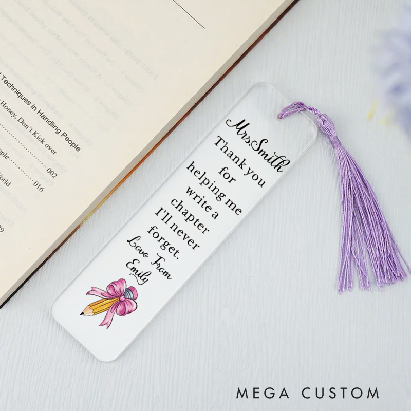 Personalized Teacher Acrylic Bookmark Thank You Teacher Appreciation Bookmark Gift Leaving School Gift