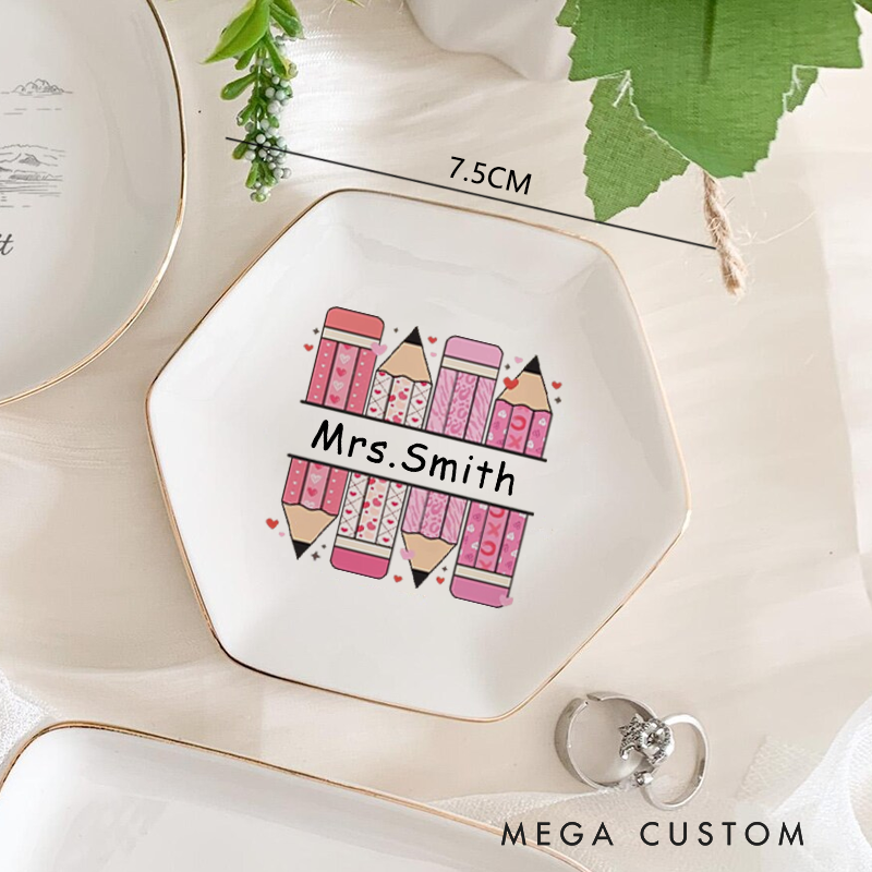 Personalized Jewelry Dish for Teacher Gold Rim Hexagon Ring Dish Teacher Appreciation Gift