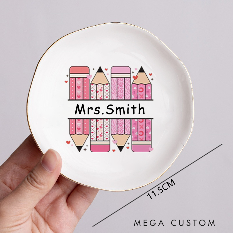 Personalized Jewelry Dish for Teacher Cute Design Irregular Round Ceramic Ring Dish Teacher Appreciation Gift
