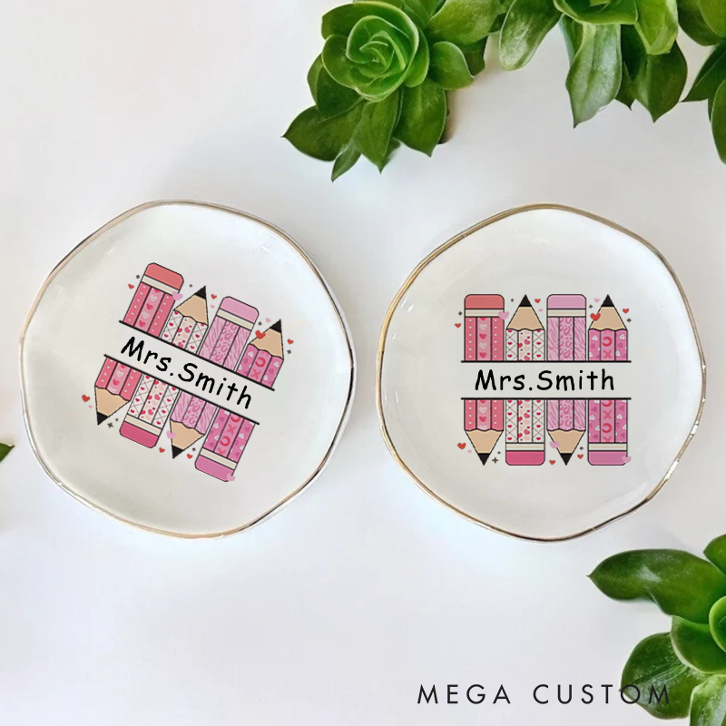 Personalized Jewelry Dish for Teacher Cute Design Irregular Round Ceramic Ring Dish Teacher Appreciation Gift