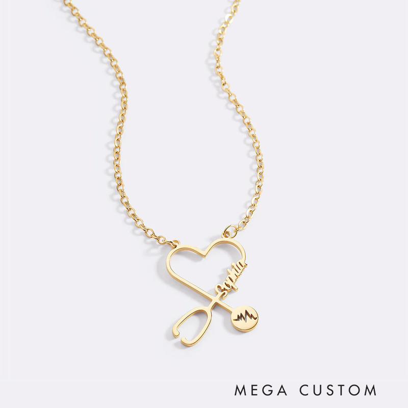 Personalized Nurse Name Stethoscope Heart Necklace Medical Staff Jewelry Gift Nurse Doctor Gift