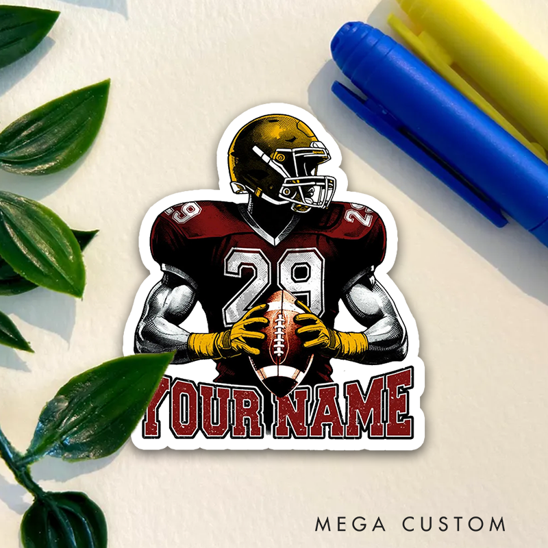 Personalized American Football Sticker with Custom Name and Number for Sports Lover
