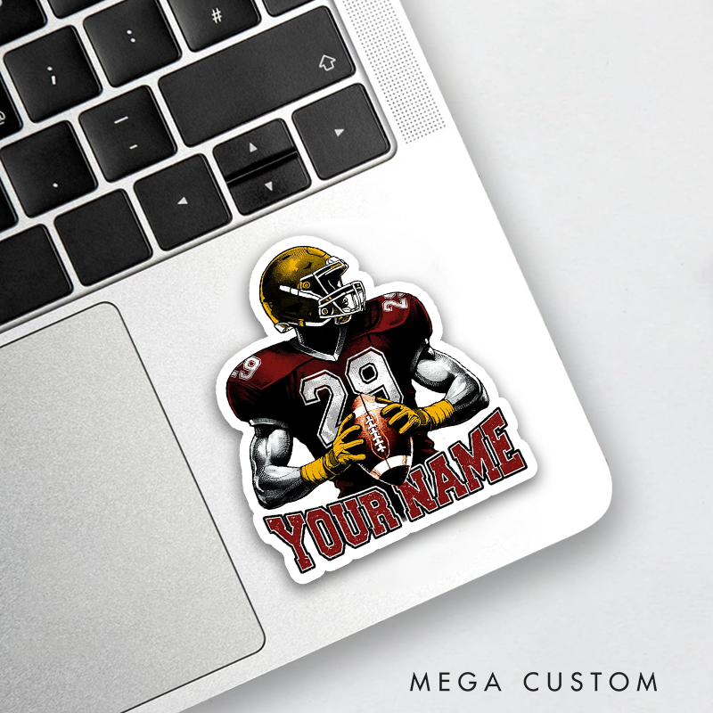 Personalized American Football Sticker with Custom Name and Number for Sports Lover