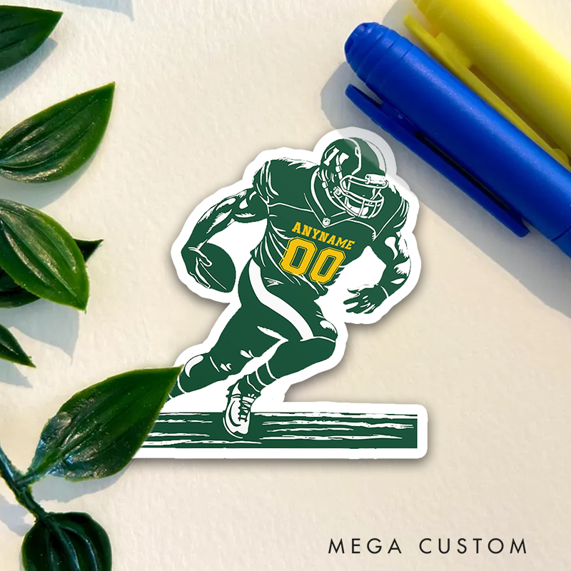 Personalized America Football Sticker with Custom Name and Jersey Number on the Front