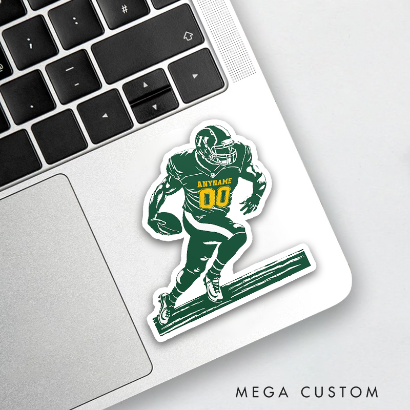 Personalized America Football Sticker with Custom Name and Jersey Number on the Front