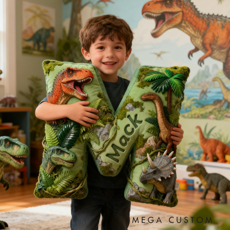 Personalized Dinosaur World Initial Graphic 3D Print  Pillow with Name Christmas Gift for Kids
