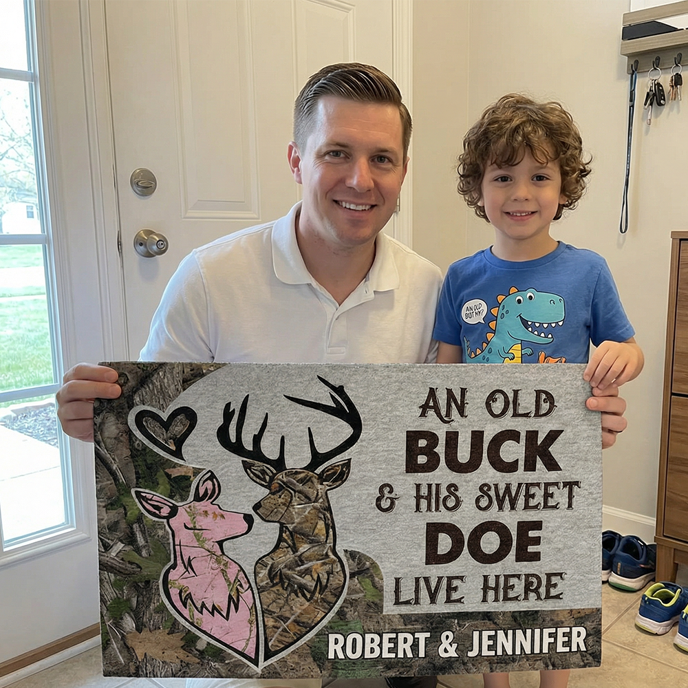 Personalized Deer Couple Doormat An Old Buck and His Sweet Doe Deer Camo Old Buck Sweet Doe Doormat with Name Couple Gift