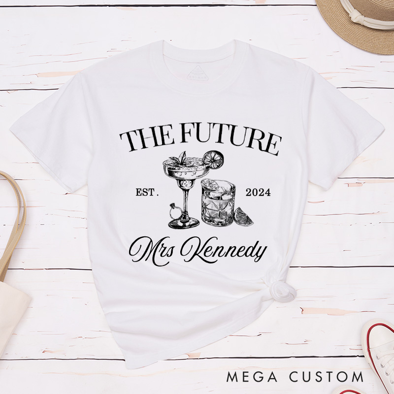 Personalized Elegant Future Mrs. Cocktail-Themed Engagement Fiancée Classic T-Shirt  