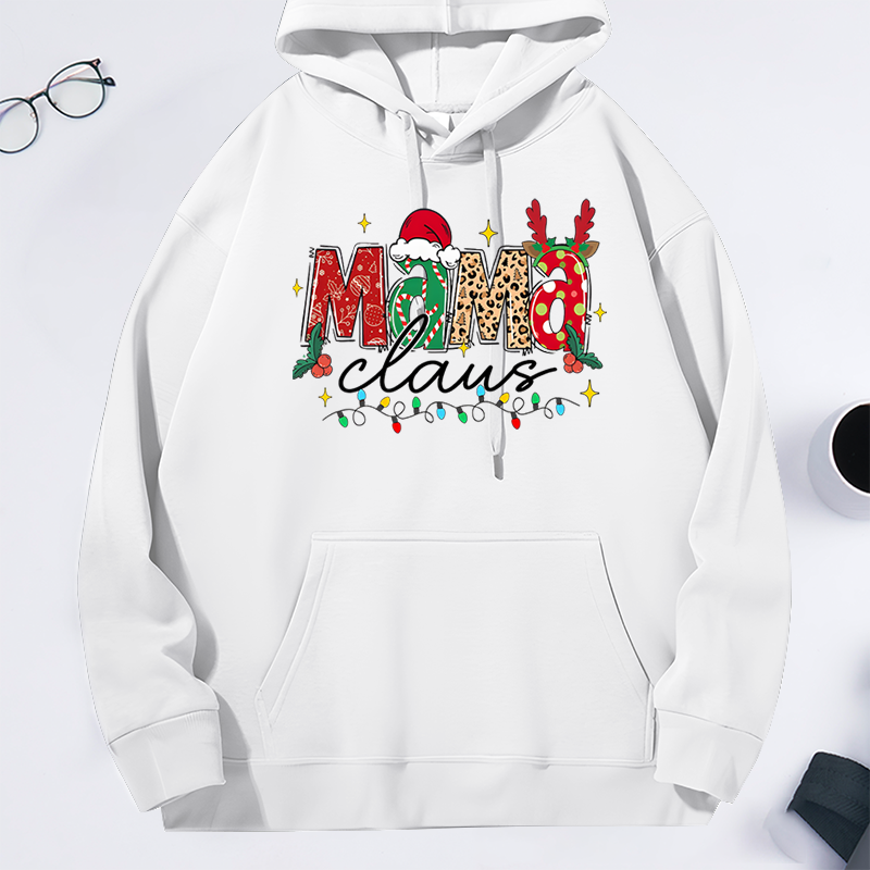 Personalized Christmas Mama Gigi Nana Claus Classic Hoodie with Santa Hat and Reindeer Antler Decorations