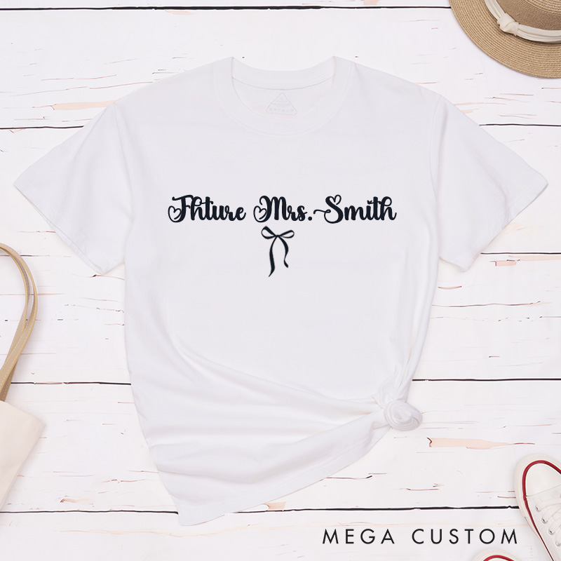 Personalized Romantic Future Mrs. Design with Heart and Bow Fiancee Engagement Fiancée Classic T-Shirt