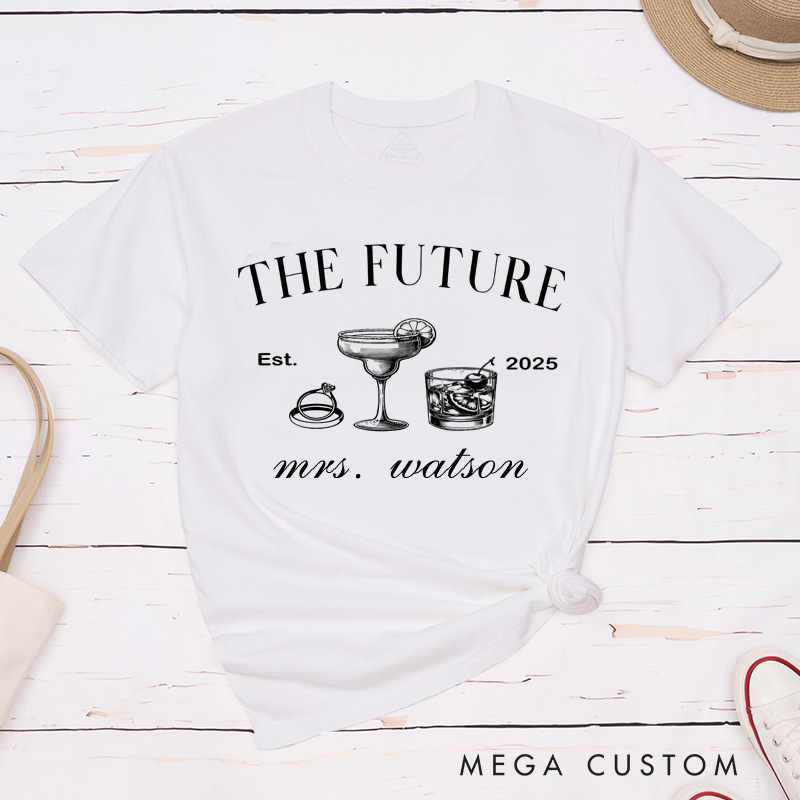 Personalized Elegant Future Mrs. with Cocktail and Rings Fiancee Engagement Fiancée Classic T-Shirt