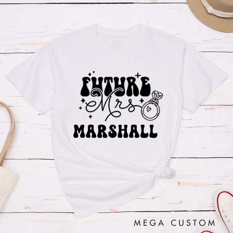 Personalized Retro Groovy Future Mrs. with Sparkles and Ring Fiancee Engagement Fiancée Classic T-Shirt