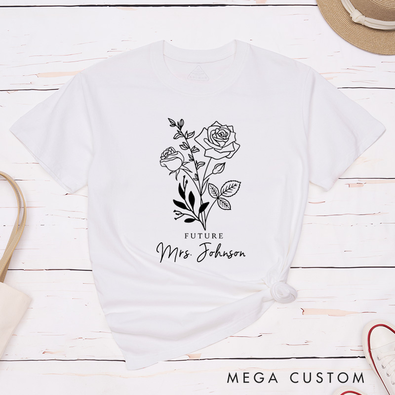 Personalized Elegant Rose Future Mrs Fiancee Engagement Fiancée Classic T-Shirt