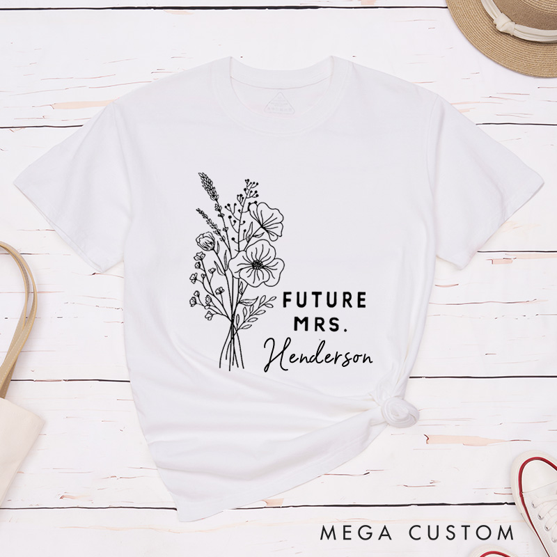 Personalized Elegant Hand-Drawn Morning Glory Flowers Future Mers Fiancee Engagement Fiancée Classic T-Shirt