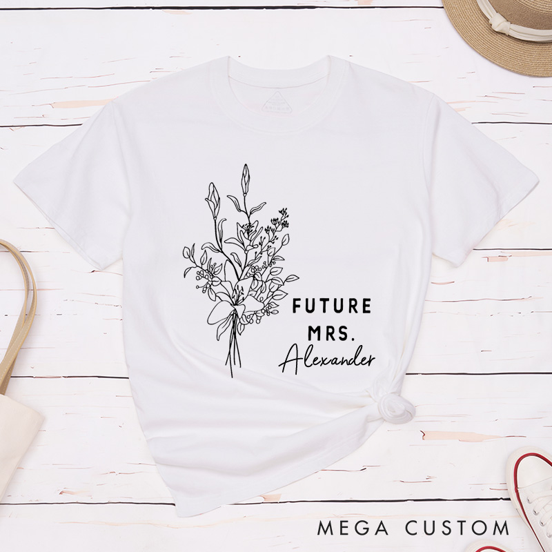 Personalized Elegant Hand-Drawn Lily Flowers Future Mers Fiancee Engagement Fiancée Classic T-Shirt