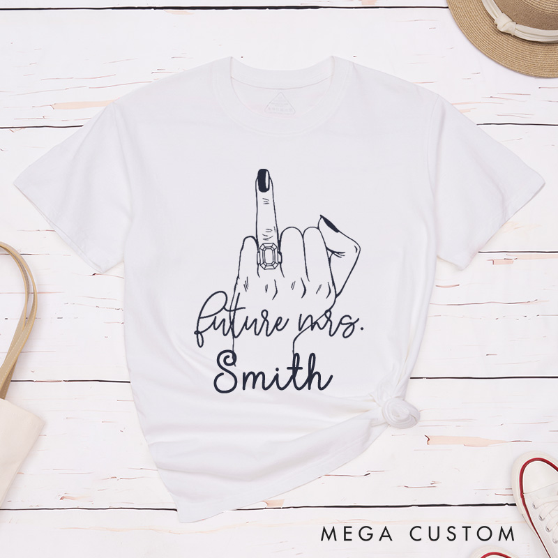 Personalized Minimalist Funny Gesture Future Mrs Fiancee Engagement Fiancée Classic T-Shirt