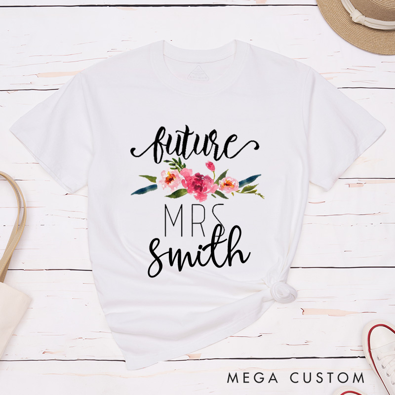 Personalized Watercolor Floral Future Mrs Fiancee Engagement Fiancée Classic T-Shirt