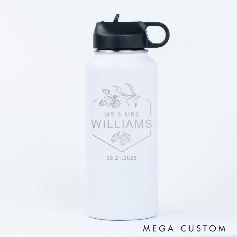 Personalized Mr and Mrs Acorns Couple 32oz Insulated Bottle with Straw
