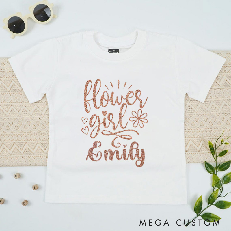 Personalized Personalized Glitter Wedding Flower Girl T-Shirt 