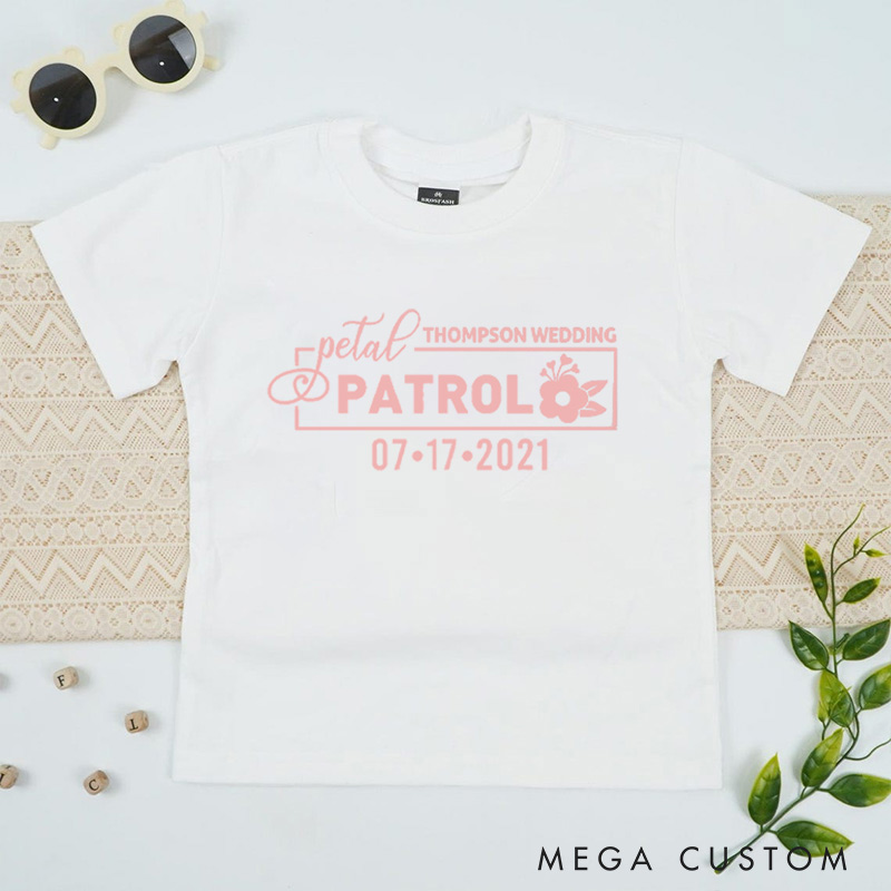 Personalized Elegant Floral Petal Patrol Wedding Flower Girl T-Shirt 
