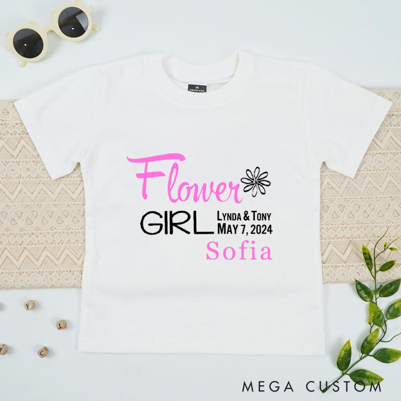 Personalized Flower Girl with Names and Date Wedding Flower Girl T-Shirt 