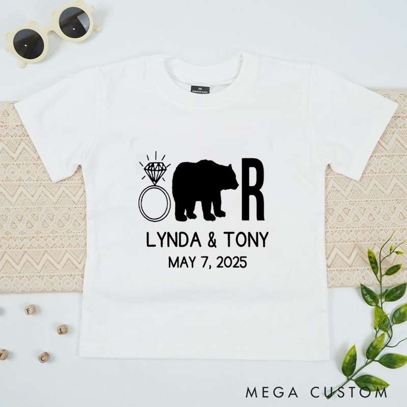 Personalized Funny Ring Bearer with Bear and Ring Wedding Flower Boy T-Shirt 
