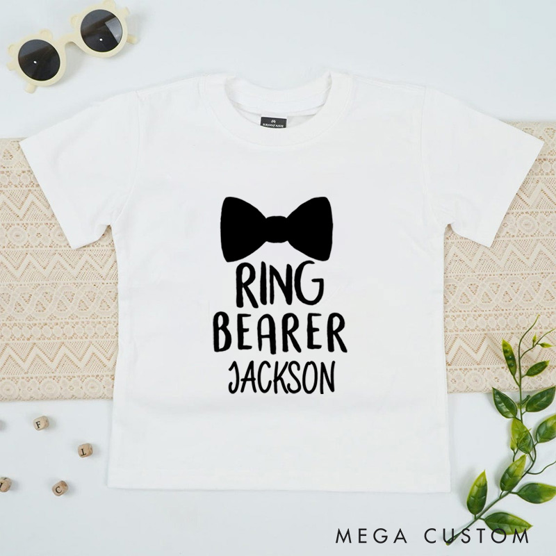 Personalized Chic Ring Bearer with Bowtie Wedding Flower Boy T-Shirt 