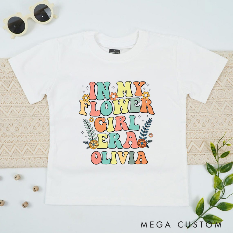 Personalized Colorful Retro In My Flower Girl Era Wedding Flower Girl T-Shirt 