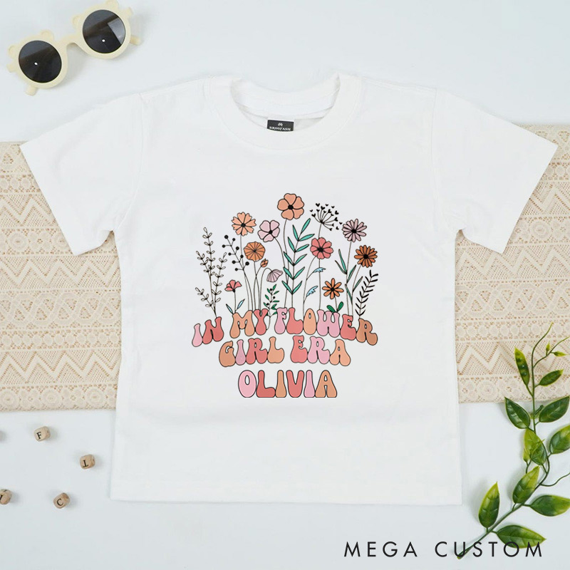 Personalized Whimsical In My Flower Girl Era with Floral Garden Wedding Flower Girl T-Shirt 