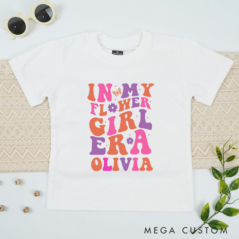 Personalized Vibrant In My Flower Girl Era with Butterfly Wedding Flower Girl T-Shirt 