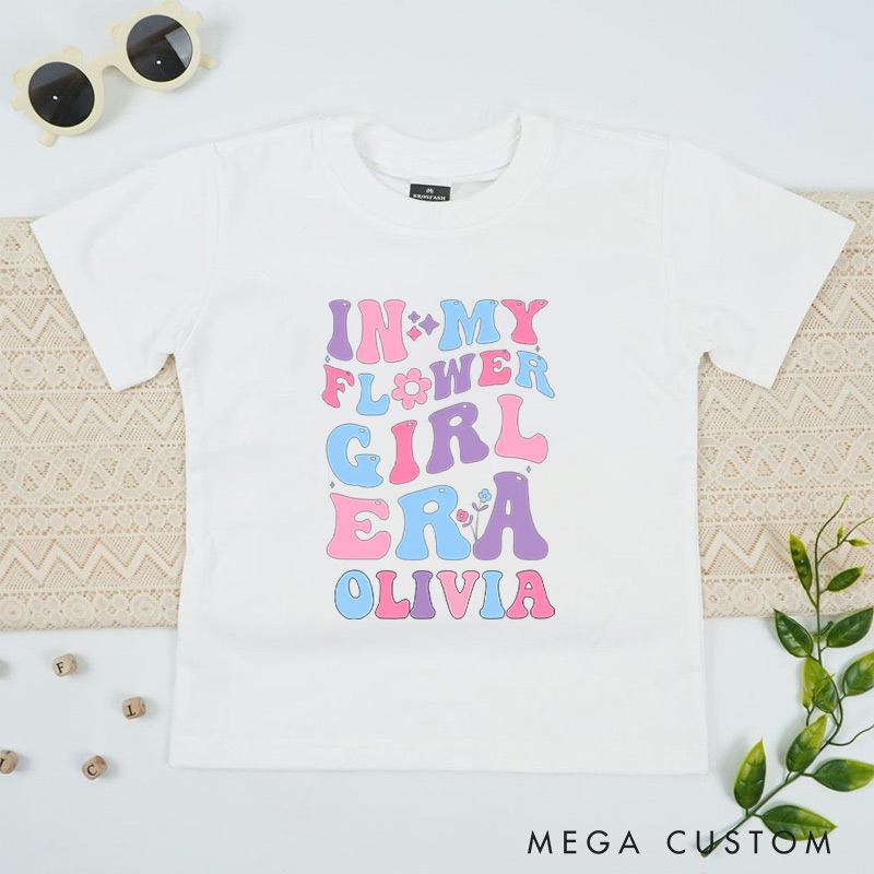 Personalized Pastel In My Flower Girl Era with Flowers Wedding Flower Girl T-Shirt 