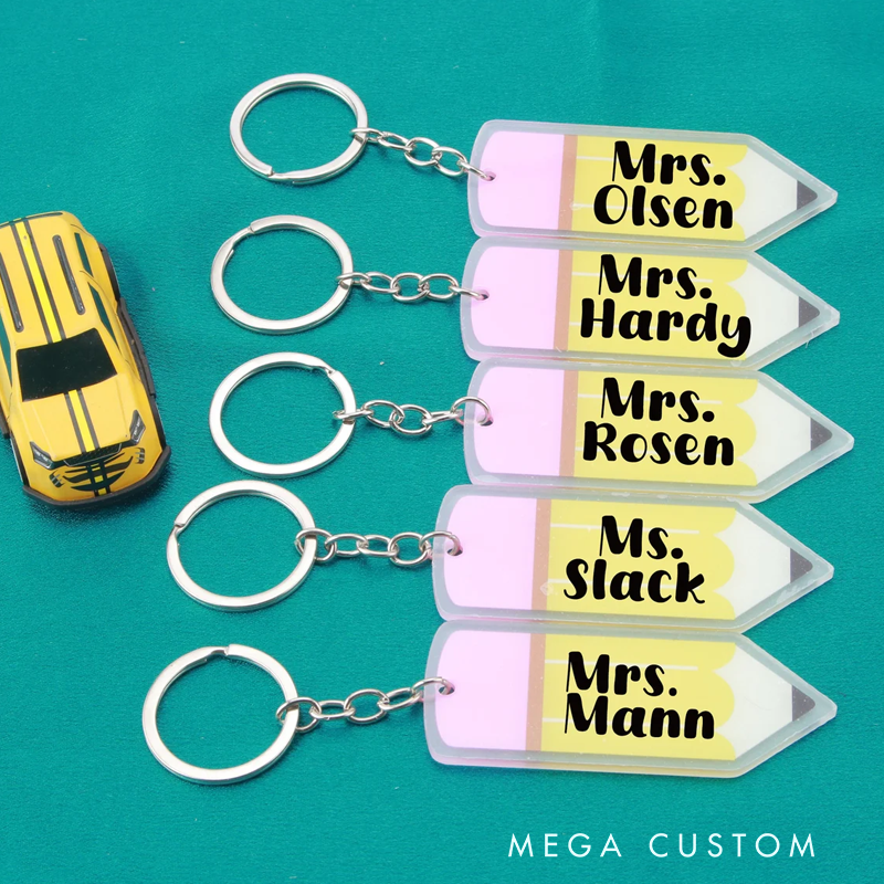 Personalized Teacher Pencil Acrylic Keychain Teacher Appreciation Gift Favorite Educator Backpack Tag Gift